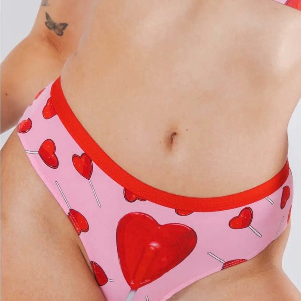7️⃣0️⃣4️⃣ Heart Lollipop Print Panties - Pink and Red